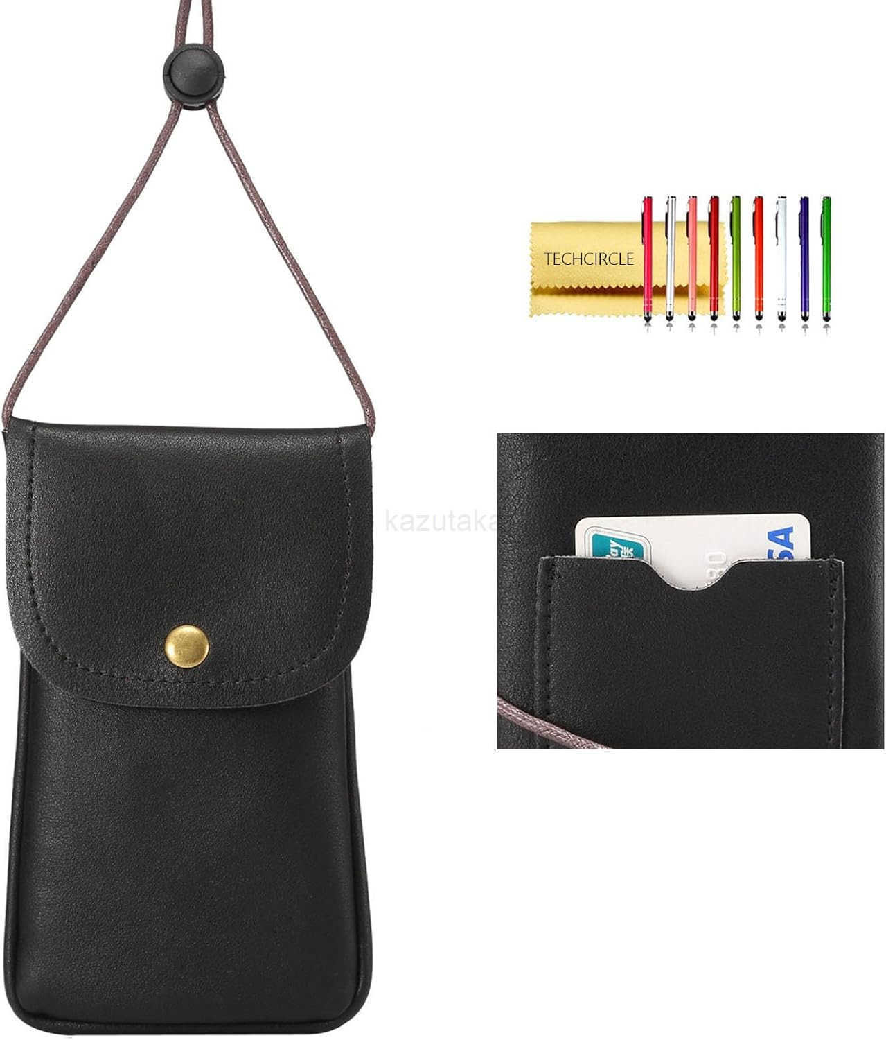 Cell Phone Neck Pouch PU Leather Carrying Bag with CARD Holder Adjustable Strap Small Travel Purse for iPhone 11 XR XS Max SE 8 7 6 Plus S10 S7 Edge A