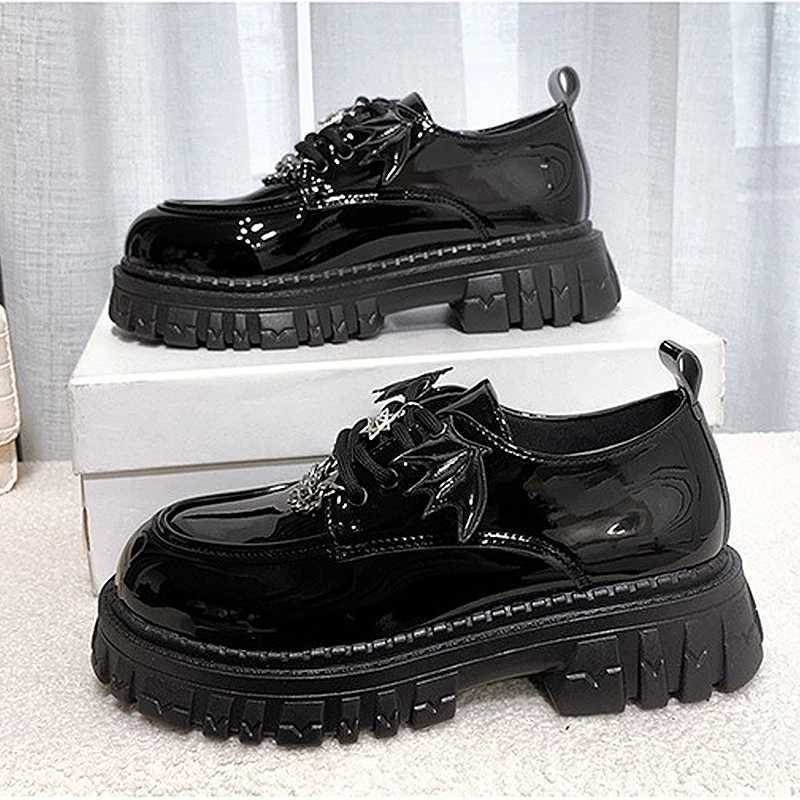 Devil Batwing Mary jane Lolita aesthetic shoes Highheeled shoes and Black Gothic Shoes Punk Metal Chain Womens W250910