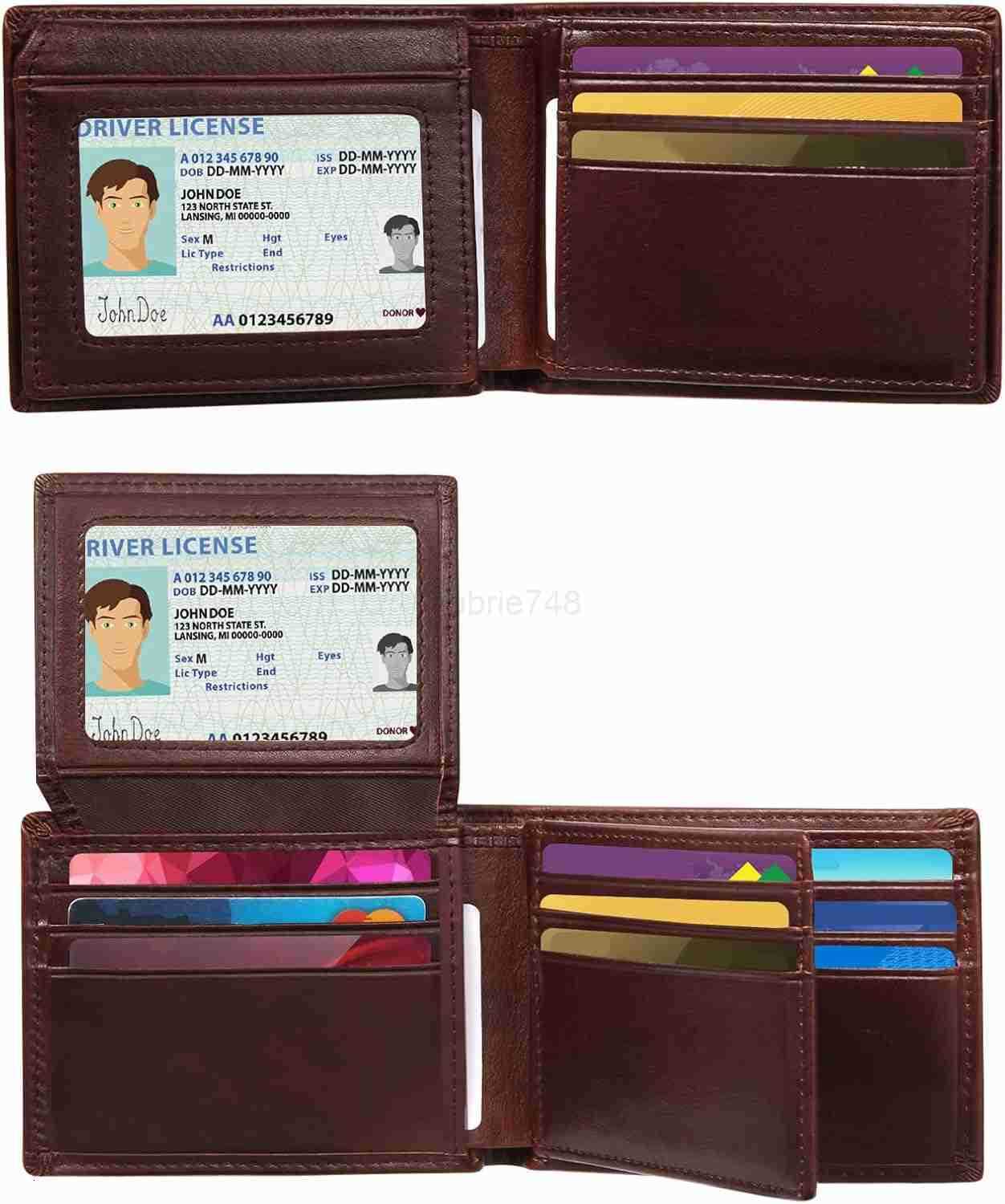 Mens Bifold Leather Wallet with 23 IDphoto windows and 14 Card Slots Large Capacity RFID Blocking Wallet for MenDark brown Z250910
