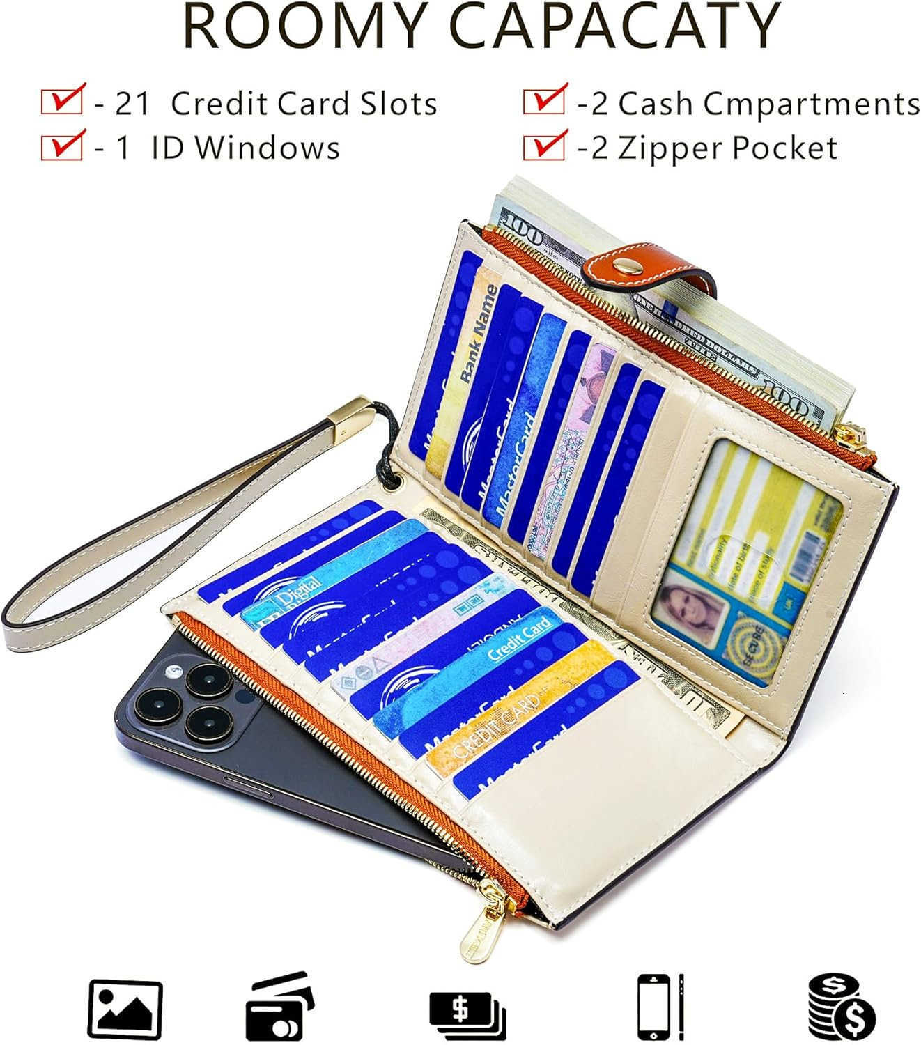 Womens Genuine Leather Wallet RFID Blocking CARD Holder Zipper Purse Cell Phone HandbagZ250910