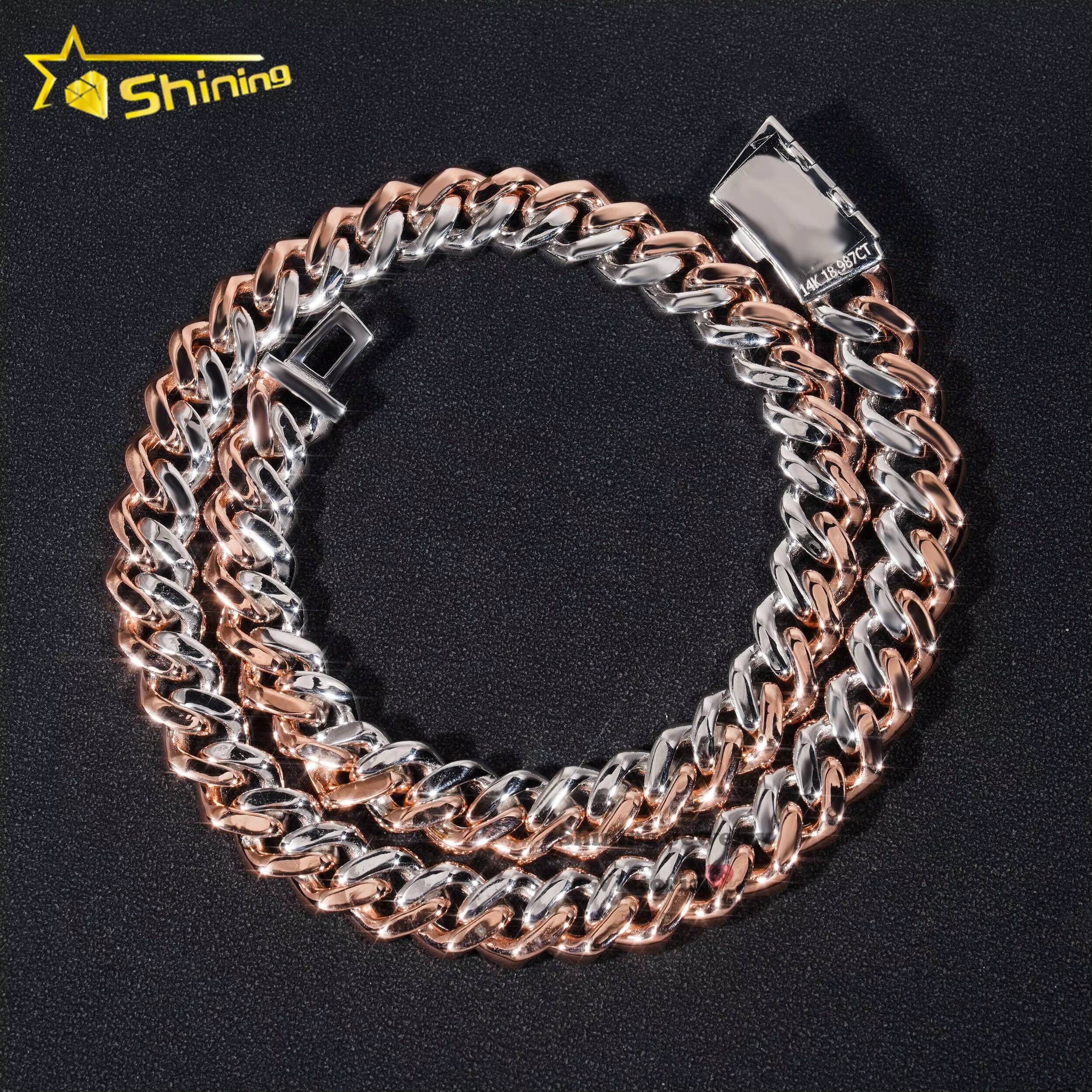 Wholesale Price 15mm White Mix Rose Gold 925 Cuban Link Chain Two Tone Hip Hop Jewelry Iced Out Moissanite Cuban Chain Necklace