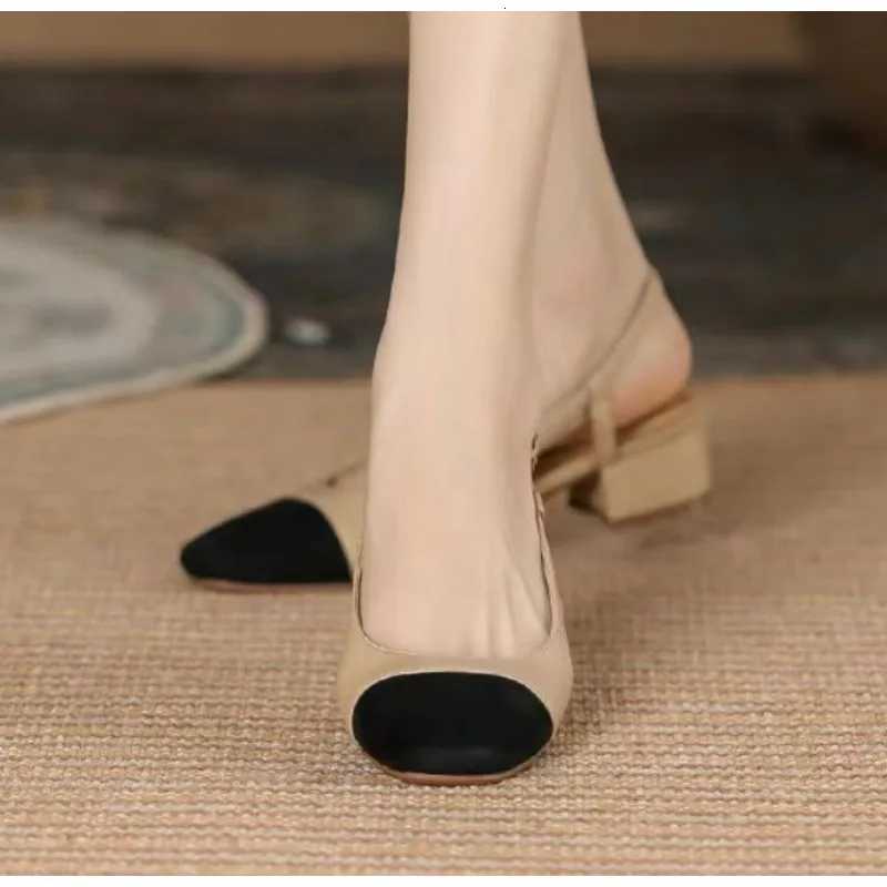 Luxury New Womens Sandals Elegant Medium Heel Toe Mules Comfortable Office Womens Shoes Buckle Heels Women Pumps W250910