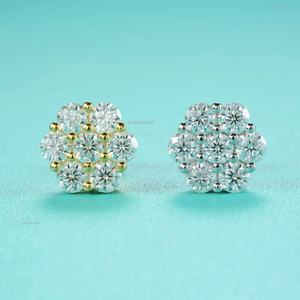Fashion Stud Women D VVS Moissanite Cluster with Screw Back Sterling Sier Earrings Studs - Ideal for Sensitive Ears