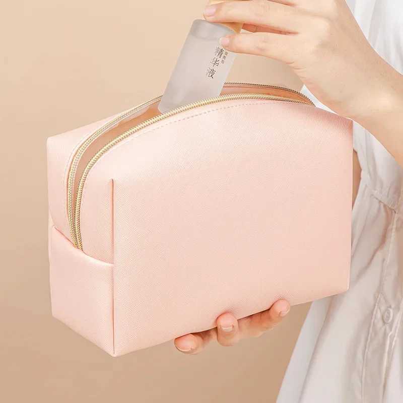 Solid Color Makeup Pouch Women Cosmetic Bag Waterproof PU Leather Travel Portable Wash Toiletry Storage Bag Organizer PurseXJ250910