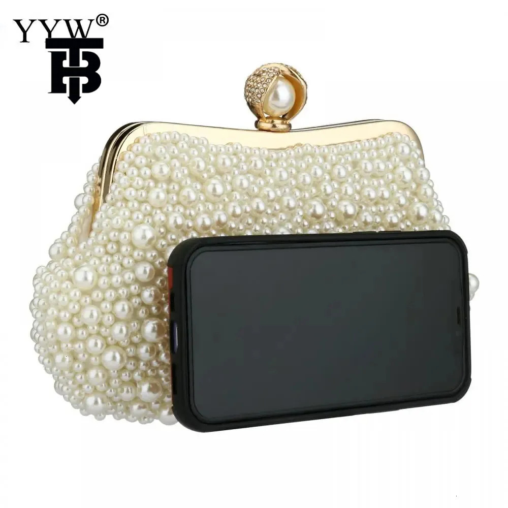 TB BHULAMTE Evening Bag Simple And Versatile, White Pearl Beaded Luxury Bag Luxury Handbag Tote Bag Wedding Shoulder Bag Ladies' Banquet Bag Luxu