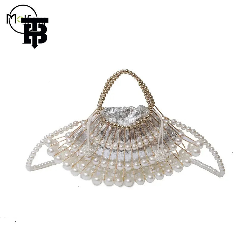 TB BHULAMTE Luxurious Designer Bag Versatile Evening Women's Shoulder And Handbag Sier Pearl High-end Party Wedding Handbag Wallet Hollow Crossbo