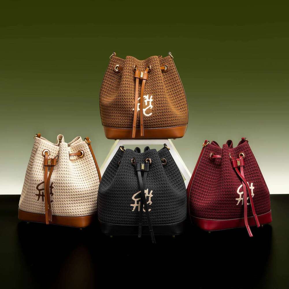 Bucket Bag Vacation Style Women's Shoulder Bagspring New Fabric Splicing Design Handbag