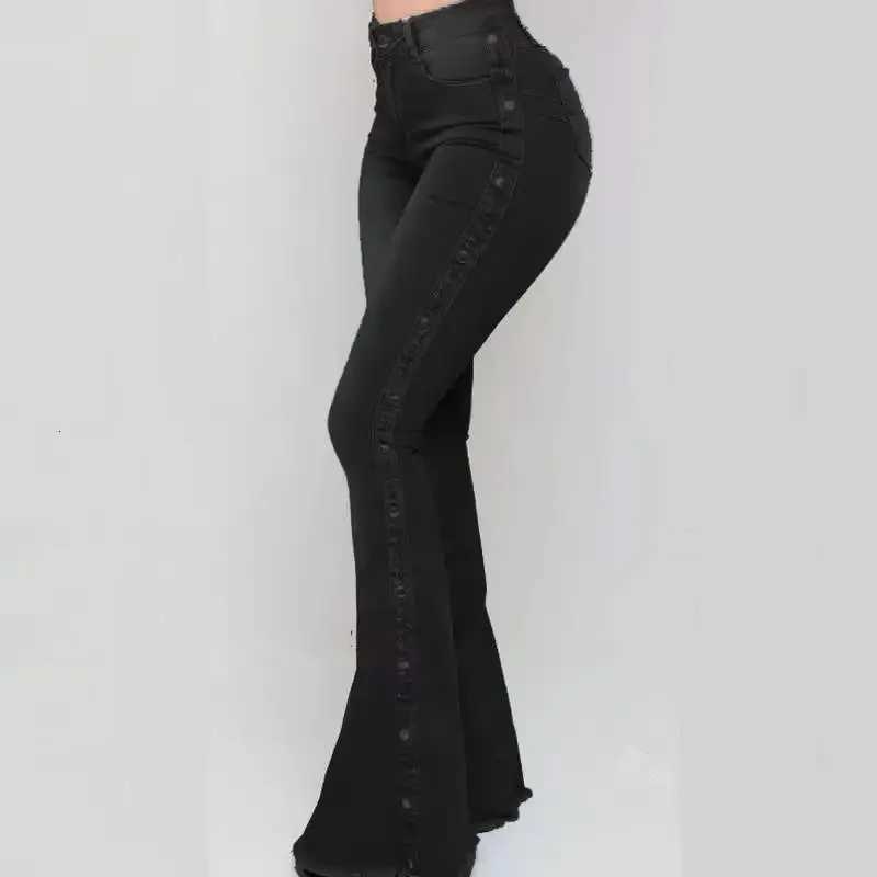 Jeans High Waist Strecth Denim Flare Pants Women Vintage Trousers Buttons Denims Streetwear 2024 Autumn Female Floor Length Z250910