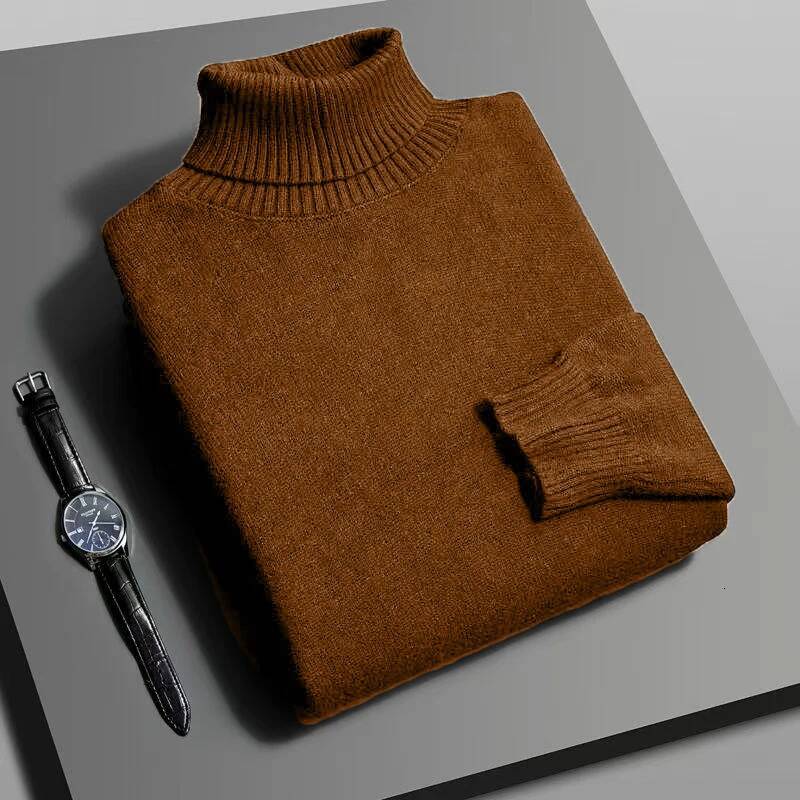 Autumn Mens High Quality Knitted Turtleneck Sweater Slim Fit Long Sleeve Anti-pilling Pullover Solid Color Trend Men Streetwea dongdumaoyi