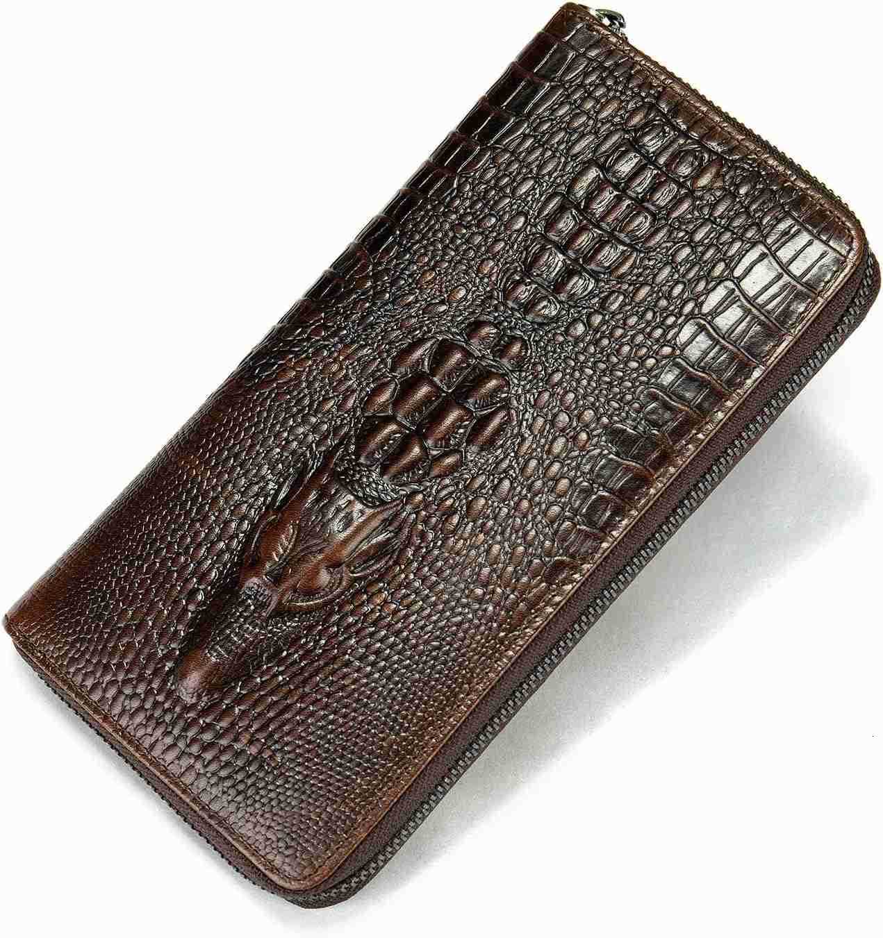 Genuine Leather Cool Long Wallets for Men Personalized Zip Around Wallet Checkbook Cash CARD Holder Wallet CoffeeZ250910