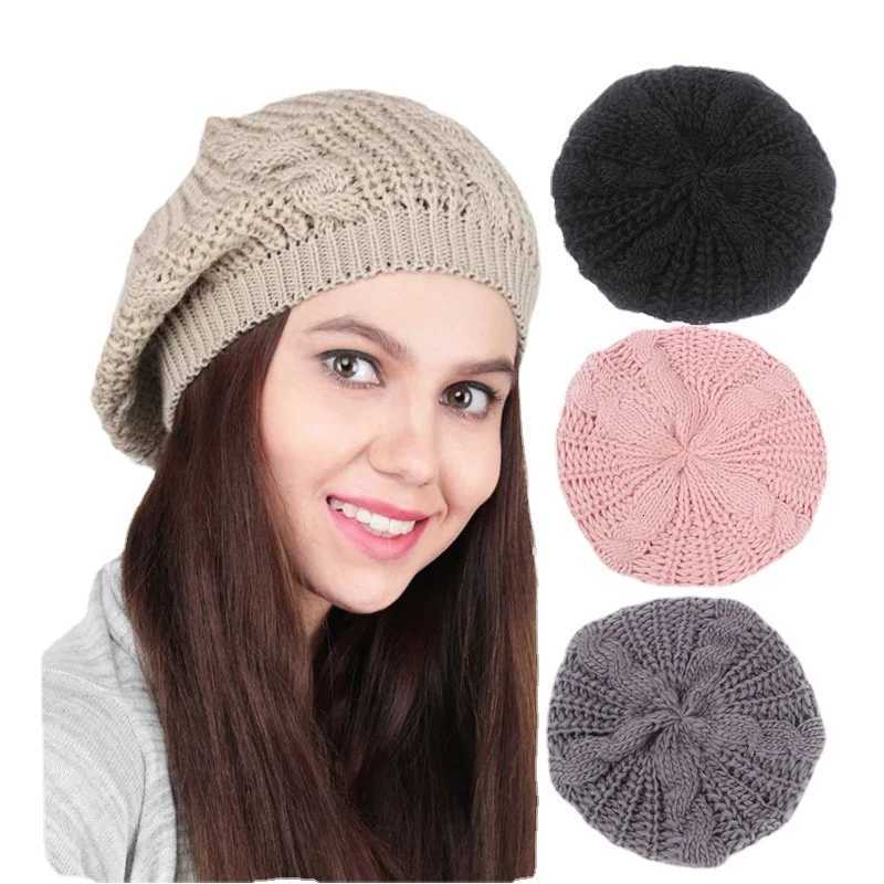 Winter Knitted Beanie Hat For Wen Lady s Twist knitting Beret Winter Solid Sklies Beanies G250910