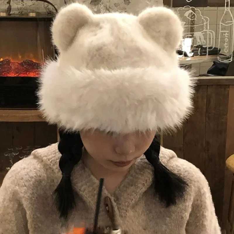 Warm Womens Fuzzy Ear Beanie Winter Hat Fluffy Fur Bucket Hat For Women Plush Fisherman Hat Thicken Cold Snowy Day Panama CXJ250910