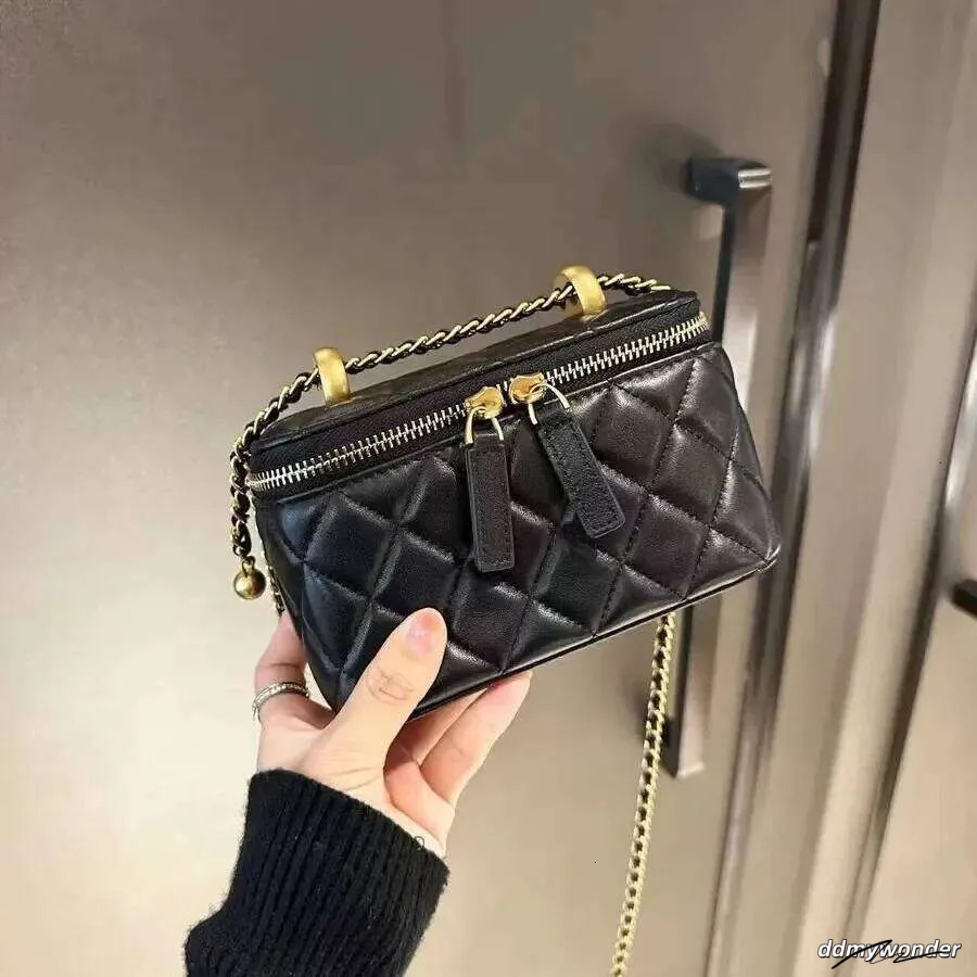 Tweed Style Genuine Leather Women's Gold Ball Argyll Chain High-End Feel Lipstick Crossbody Small Square Bag ddmywonder ddmywonder