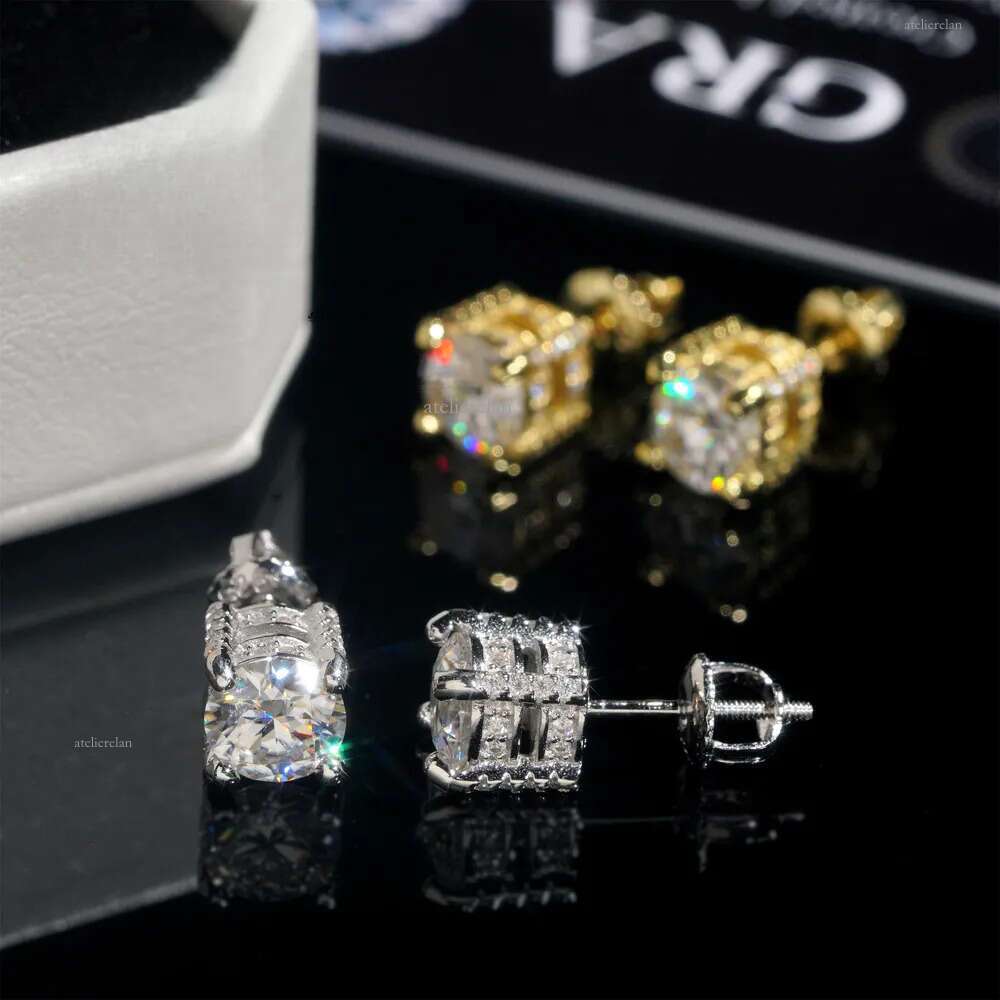 4 Prong Round Shape Sier 5mm 6.5mm 8mm Moissanite Stud Earrings Screw Back Pass Dia Tester