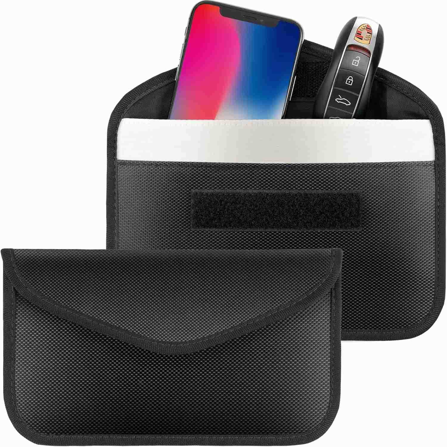 2 Pack Faraday Bags for Phone and Car Keys Signal Blocking Key Pouch Anti Theft Car Protection Cell Phone Keyless Entry Fob Signal Blocking Pouch Z250
