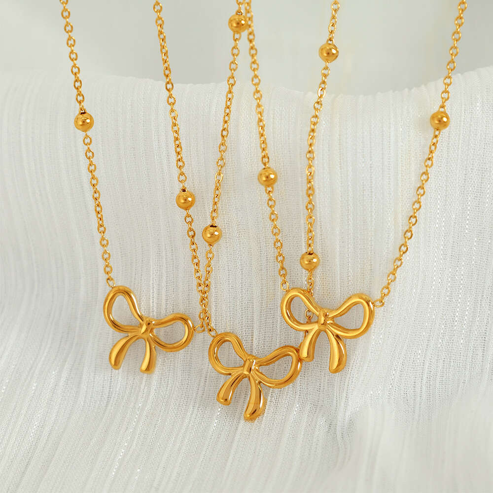 French Fashion Bowknot Titanium Steel Necklace for Women, Niche Design, Simple Versatile Bracelet, Light Luxury High-end Clavicle Chain