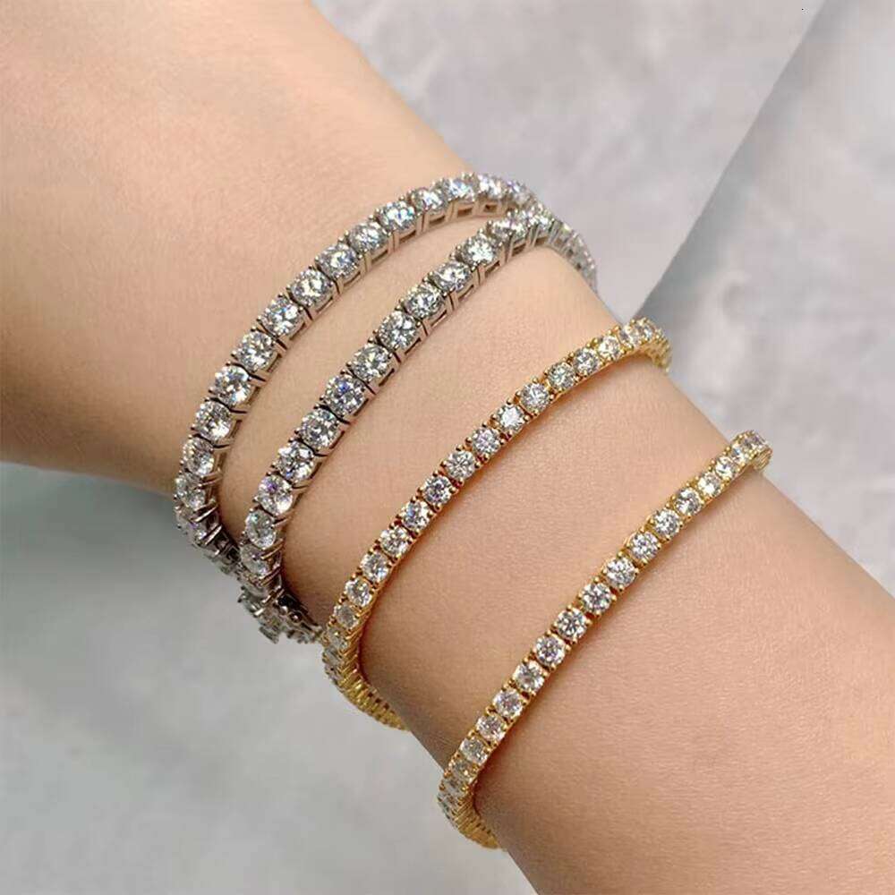 Sier D VVS Iced Out Dia Bracelet Gold Plated 3 -6.5mm Moissanite Tennis Chain
