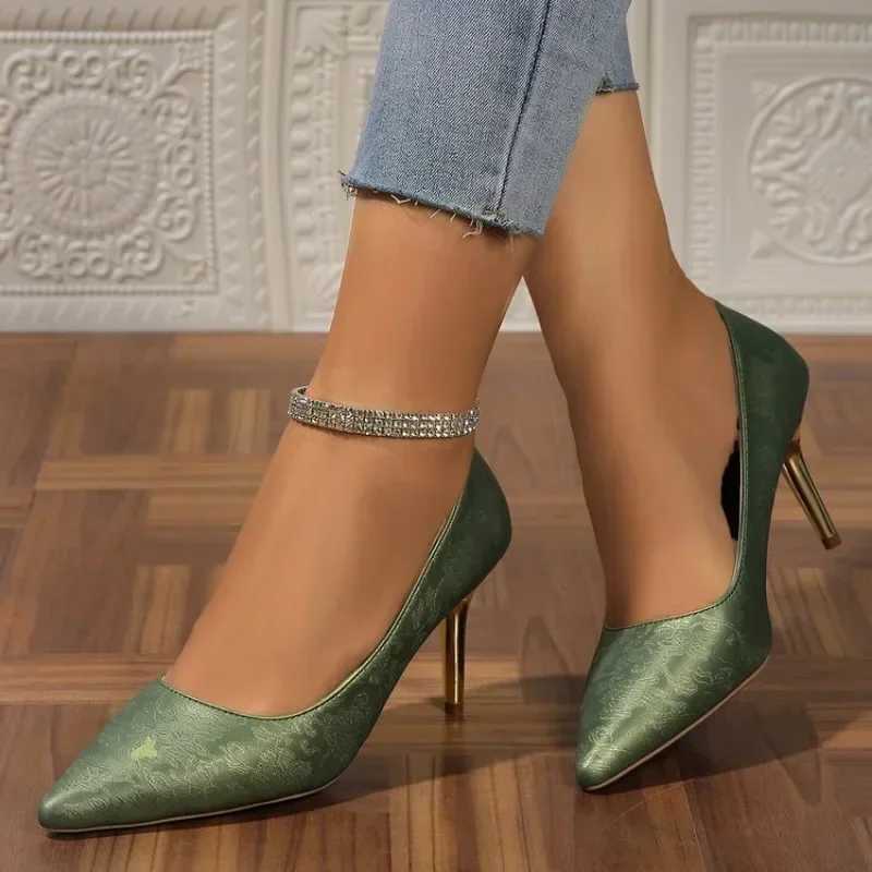 2024 Super High Stiletto Heels Pumps Women Solid Office Flock Pointed Toe Party Shoes Woman 3443 W250910