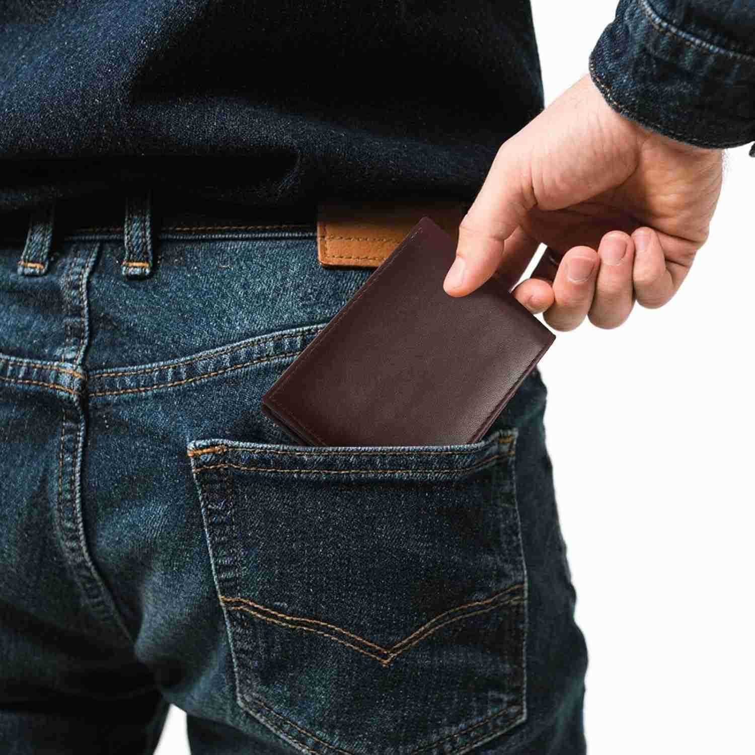 Mens Bifold Leather Wallet with 23 IDphoto windows and 14 Card Slots Large Capacity RFID Blocking Wallet for MenDark brown Z250910