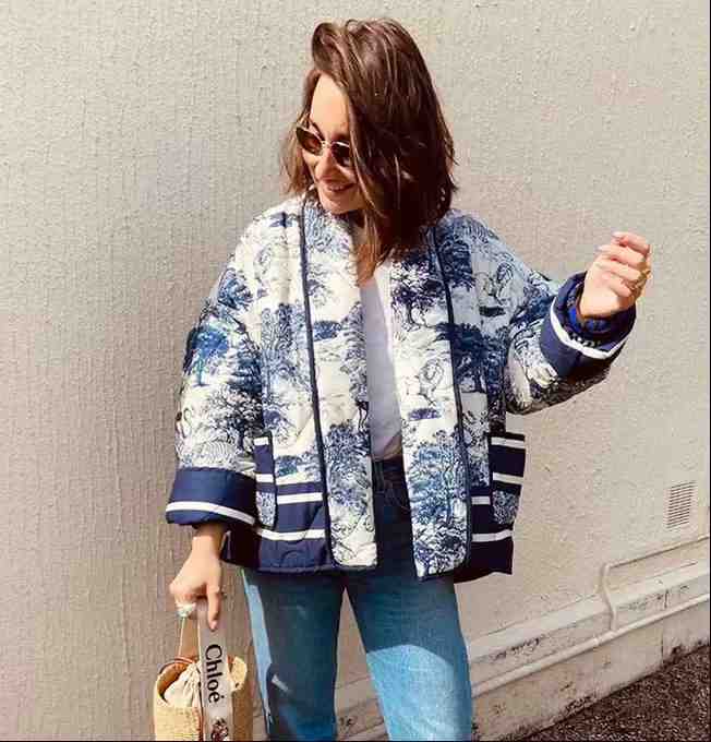 Women's Retro Print Contrast Jacket Coat Lapel Long Sleeve Double Pocket Casual Cardigan Fall Winter Female Chic Overcoat