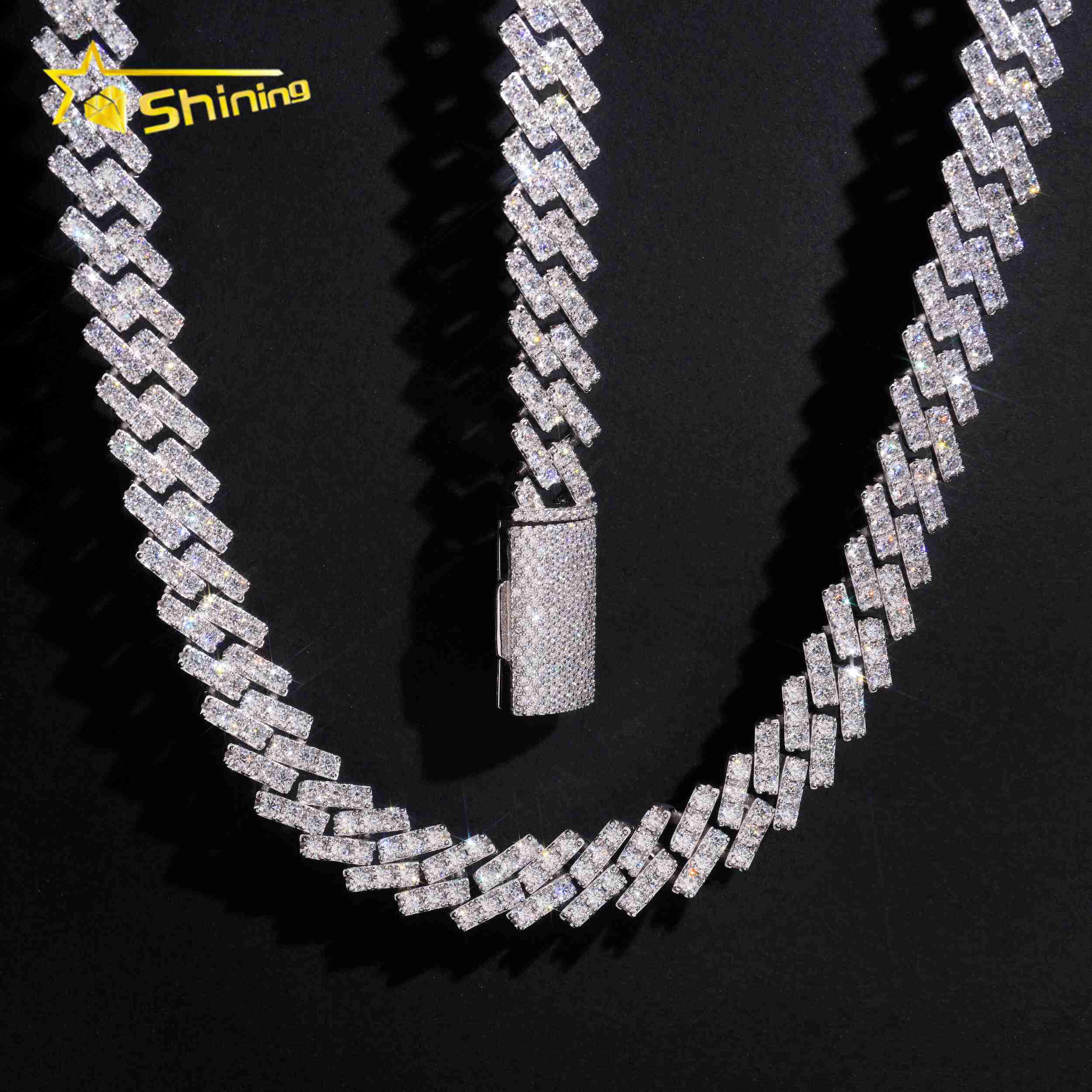 Hot Sale 13mm Single Rows Vvs Moissnaite Iced Out Hip Hop Jewelry Moissanite Cuban Chain Sterling Silver 925 Gold Plated Chain