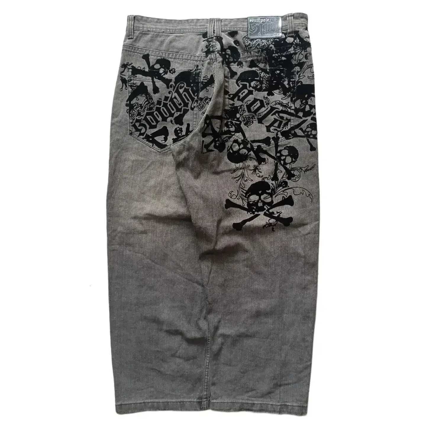 RETRO Skull Watermark Loose Jeans Mens and Womens Y2K Harajuku GoTHic Hip Hop Skateboard Pants Street Wear Z250910