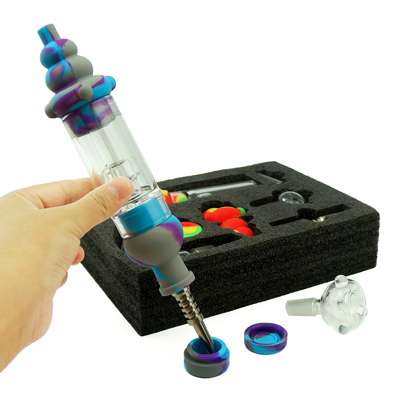 Silicone Smoking nectar collector Colorful Titanium nail collector For Tobacco Dry Herb Spoon Silicone Tobacco Pipes With Holes Glass Dab Oil Rigs Bon