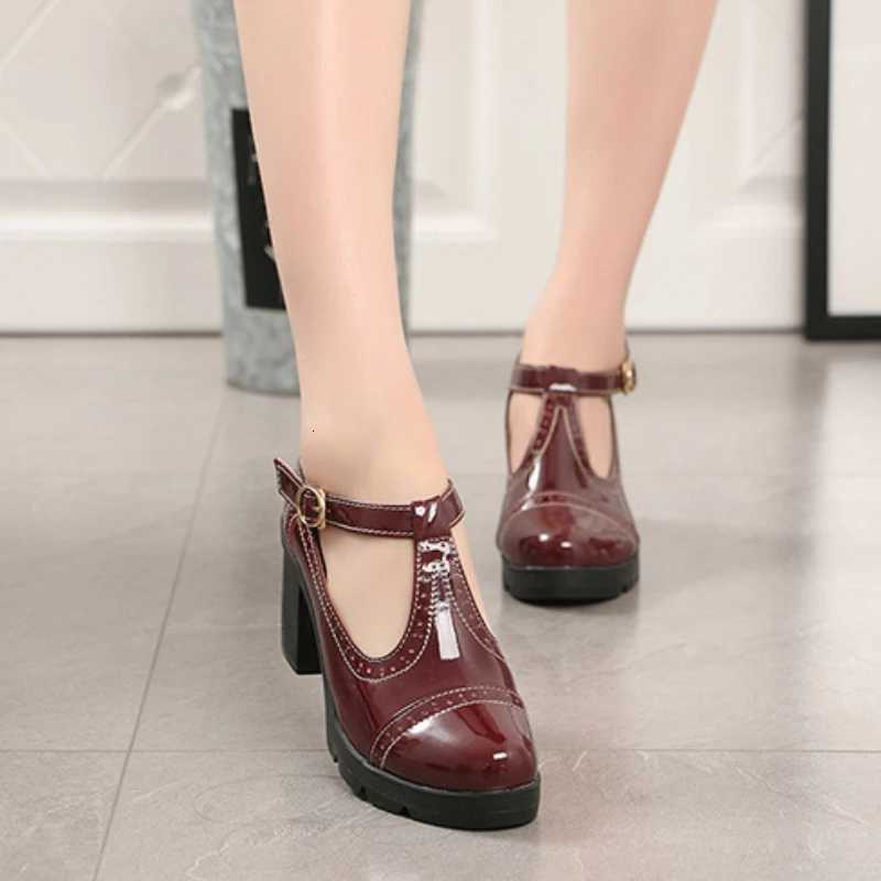 Autumn Ladies Retro Round Ankle Buckle Womens High Heels Shoes 2024 Soft Leather Mary Janes Platform Pumps Work Mom Dance Shoes W250910