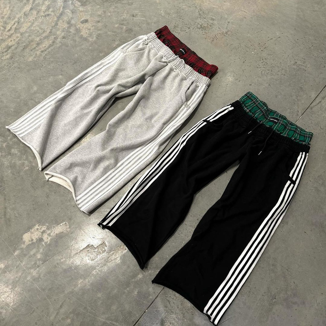 Y2K Fashion Simple Striped Casual Pants for Men and Women Retro Harajuku Loose Straight Pants High Waist Loose Hip Hop Sweatpant 241029
