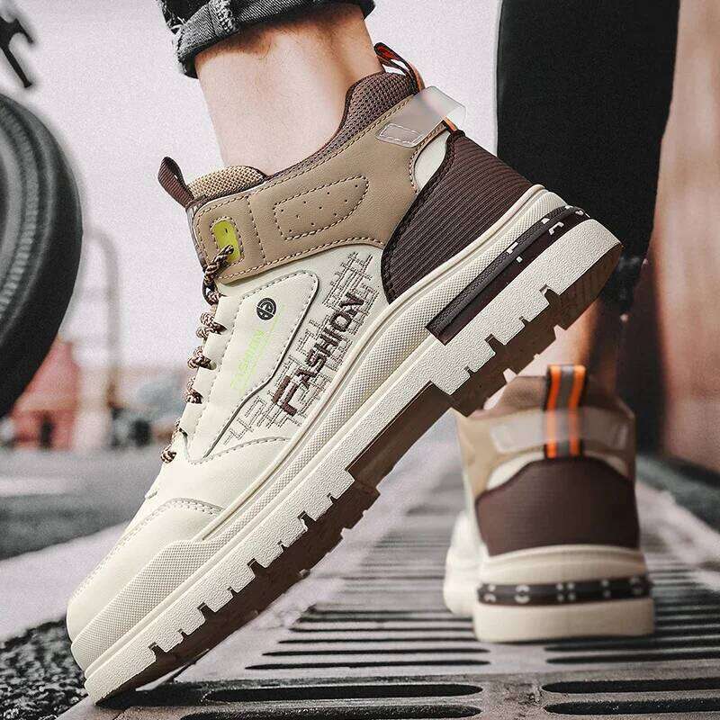 Fashion Personalized Lace-up Male Sneakers High-top Work Casual Men's Shoes Outdoor Breathable Anti Slip Men Vulcanized Shoes