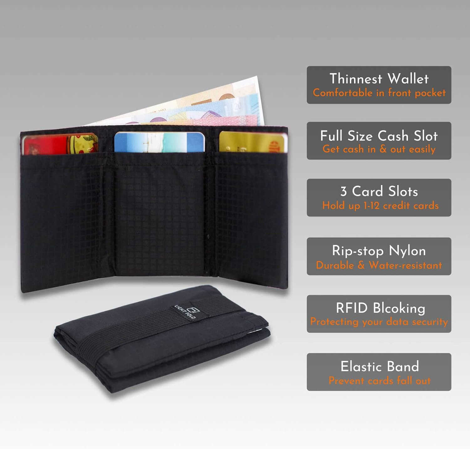 Slim Wallet for Men with RFID Blocking Minimalist Slim Wallet with Thin Durable Style Data Protection Multiple Pockets for 12 Cards Cash Small Wallet 