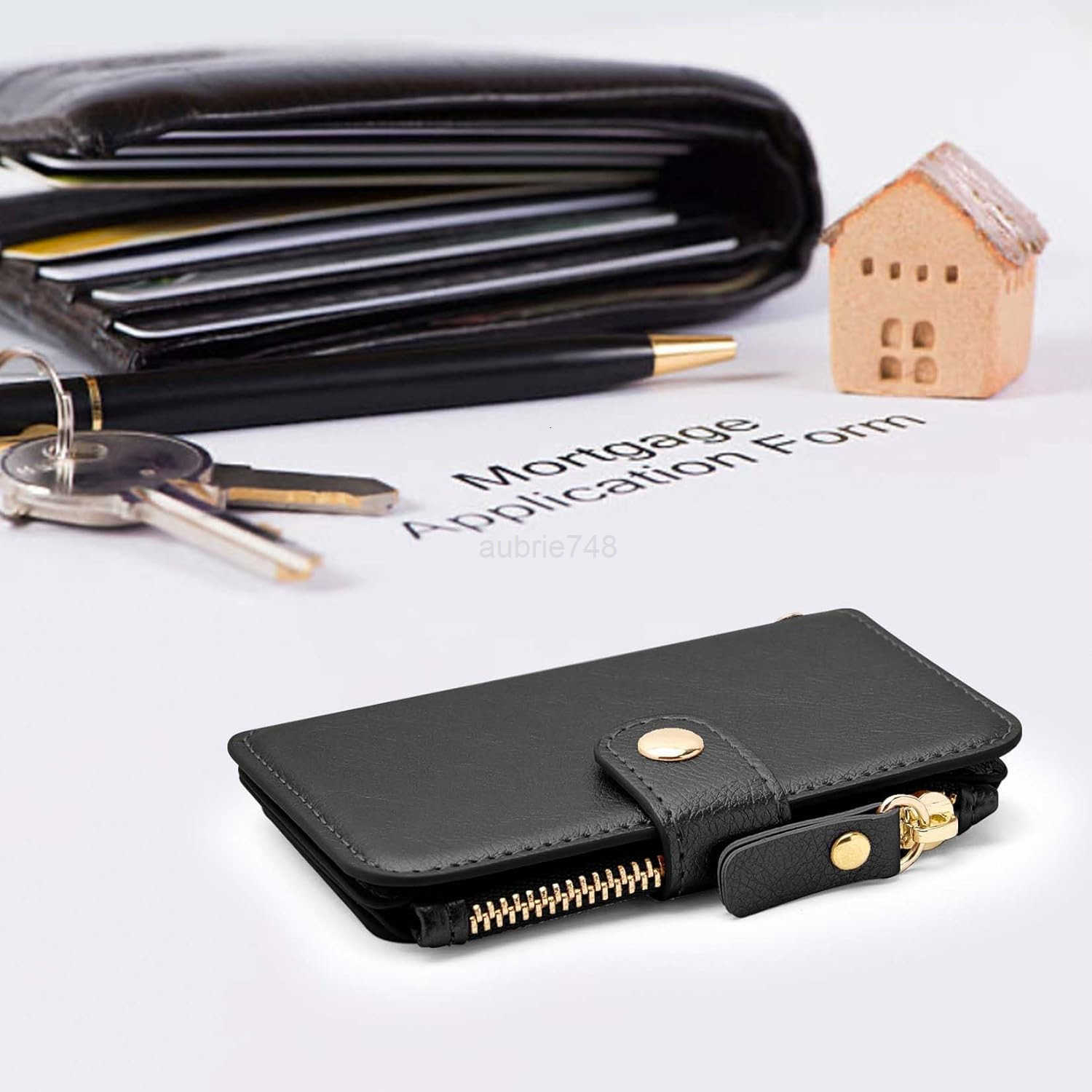 Minimalist Wallet Card Holder Cute Small Wallet with Doorman Keychain Ring for Car Keys Zipper Card Case Purse with ID WindowPerfect Gifts for Men and