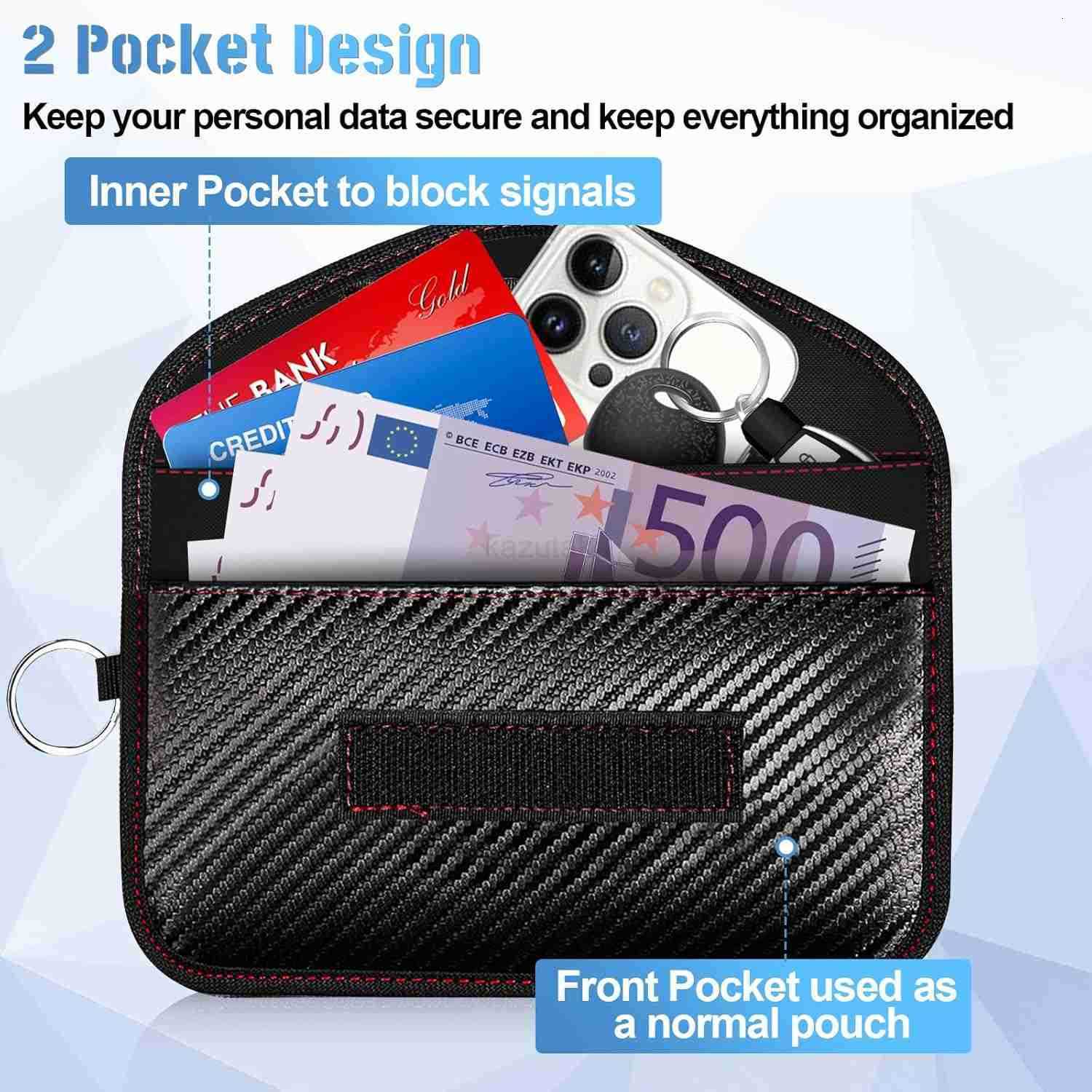 Bags for Phone and Key Fob 2 Pack Pouchs Faraday Car Key Signal Blocker RFID Blocking Pouch Car Keys Fob Protector 78 Anti Theft Phone Pouch with Sign