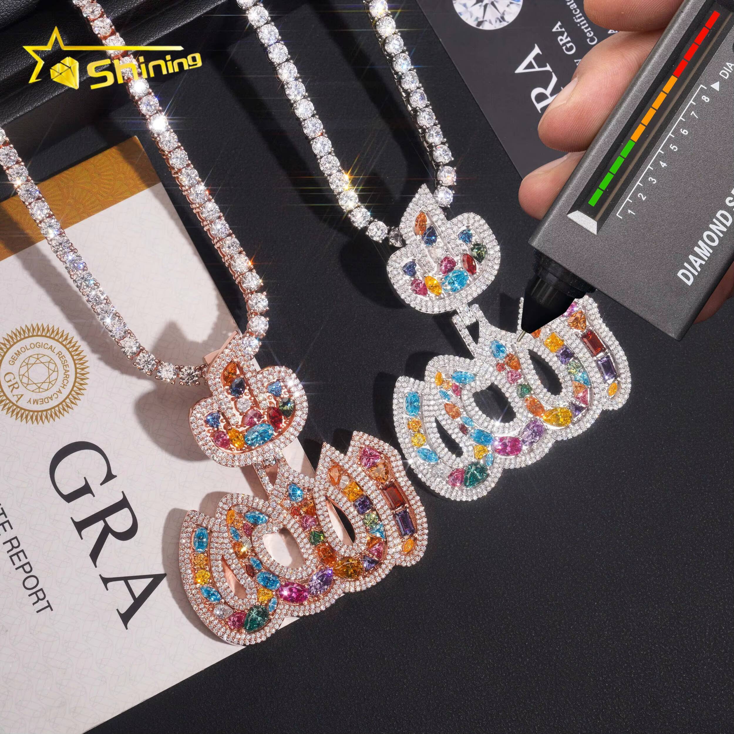 Iced Out Jewelry Custom Rapper Jewelry New Arrival 2025 Alah Pendant Mixed Fancy Cut Colored VVS Moissanite Diamond Pendant