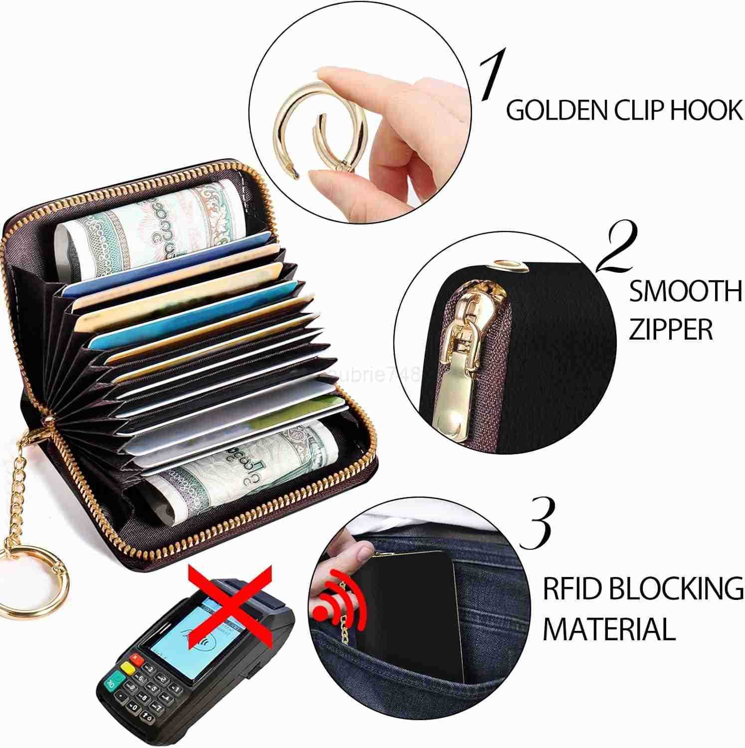 CARD Holder RFID Wallet Small Card Holder Wallet for Women with Keychain Zipper Funny Leather Print CARD Wallets Accordion GiftZ250910
