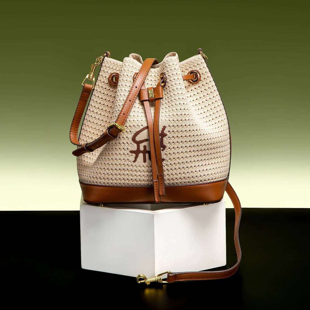 Bucket Bag Vacation Style Women's Shoulder Bagspring New Fabric Splicing Design Handbag