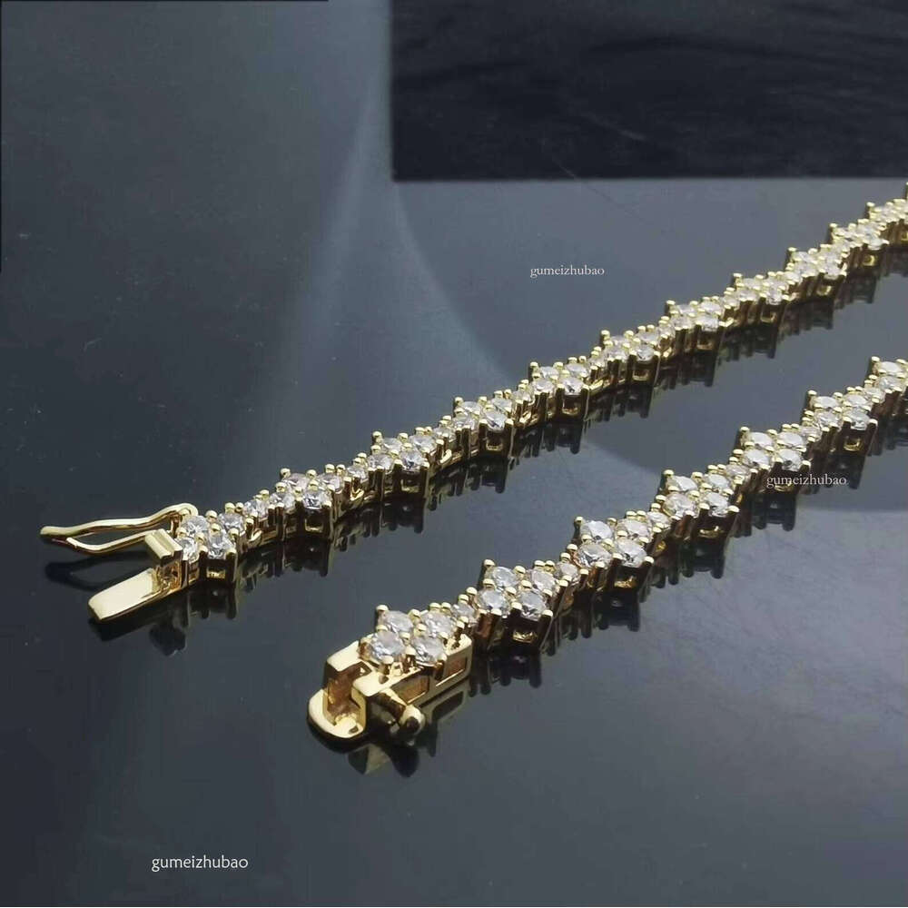 Pearlescent Tennis Chain Choker Moissanite Sier 4 Gold Plated Men's Women's Necklace Exquisite Ring