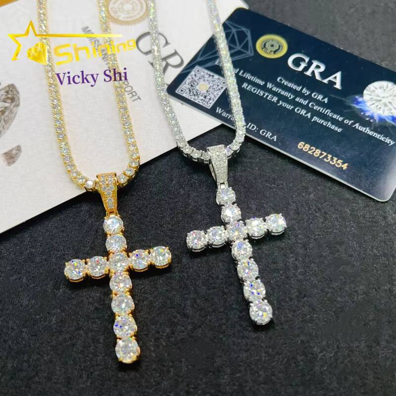 48 Hours Fast Shipping Hip Hop Charms Pendant Pass Diamond Tester 925 Silver Gold Plated Moissanite Cross Pendant