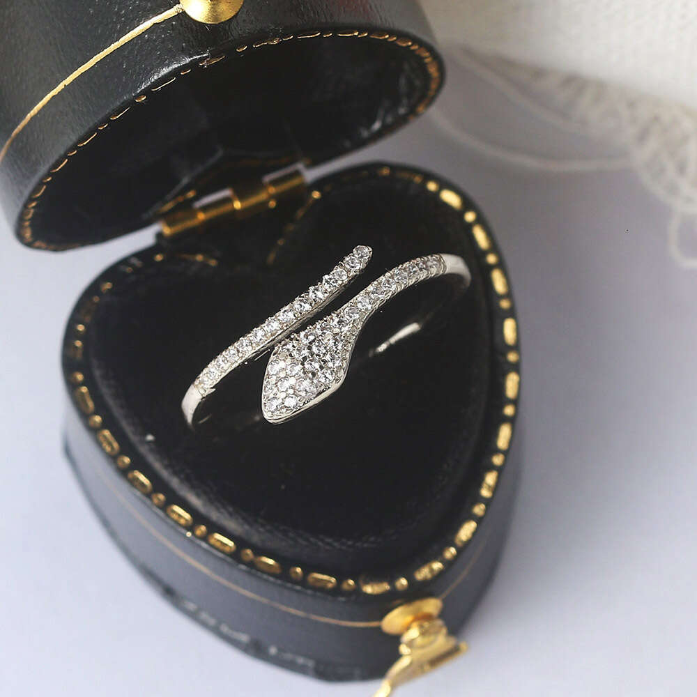 Lingyue INS Zircon Micro-inlaid Snake-shaped Trendy Women's Open Ring Gold-plated Jewelry