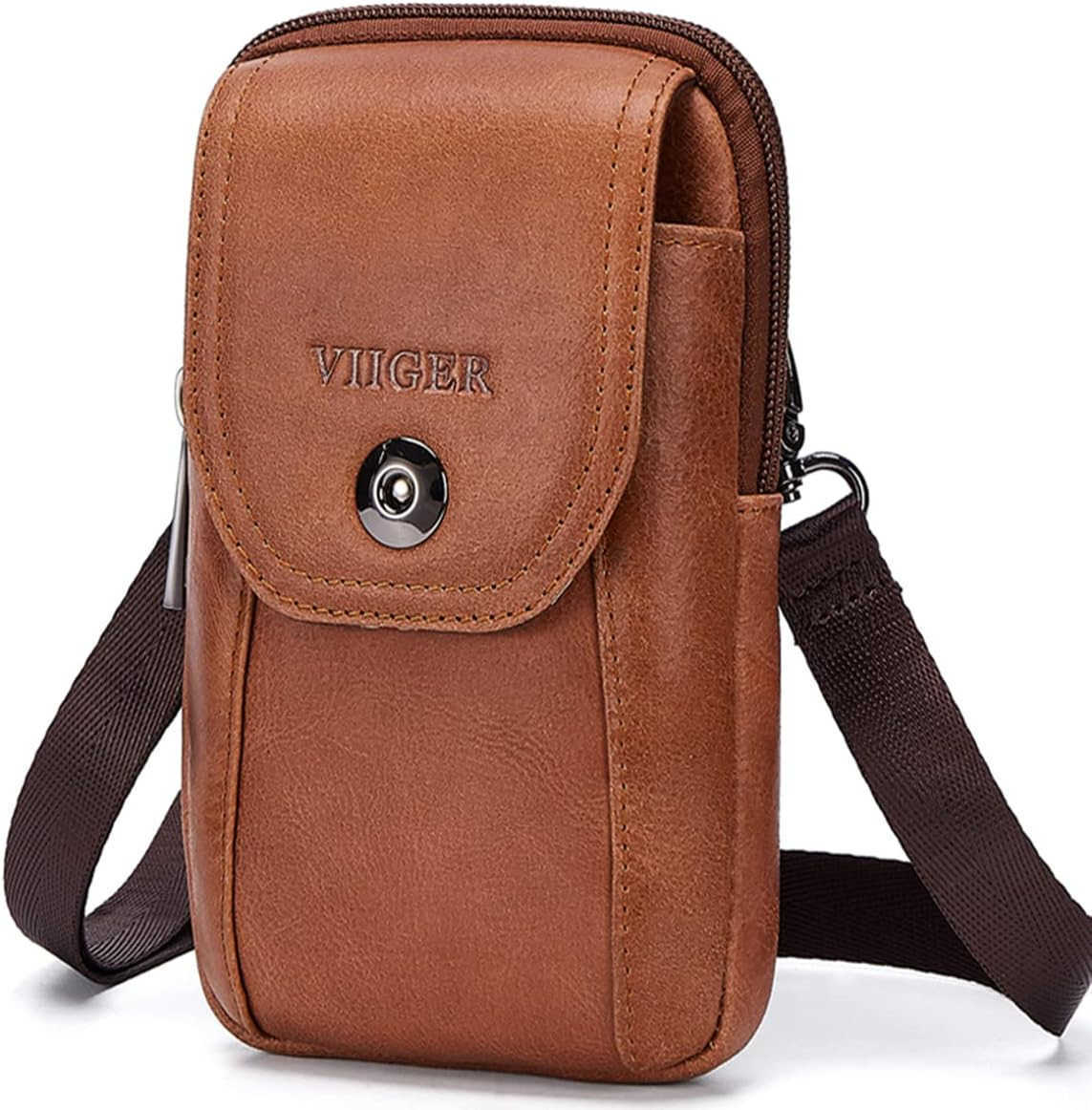 Genuine Leather Cell Phone Holster Magnetic Cover Belt Clip Pouch Compatible for iPhone 16 Pro Max Case 15 Pro Max S25 Ultra with Belt Loop Crossbody 