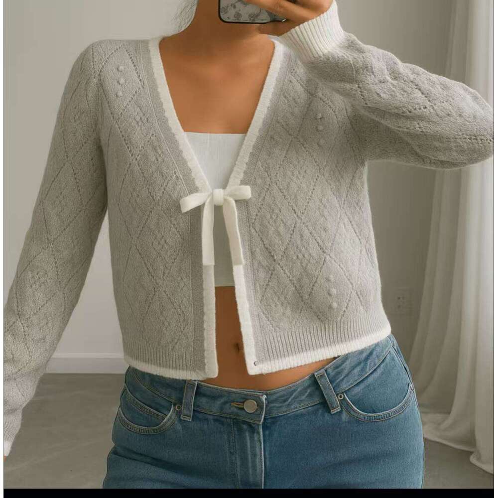 New Sweater Autumn Winter Fashion Casual Bow White Cardigan Coat For Women Trendy B3