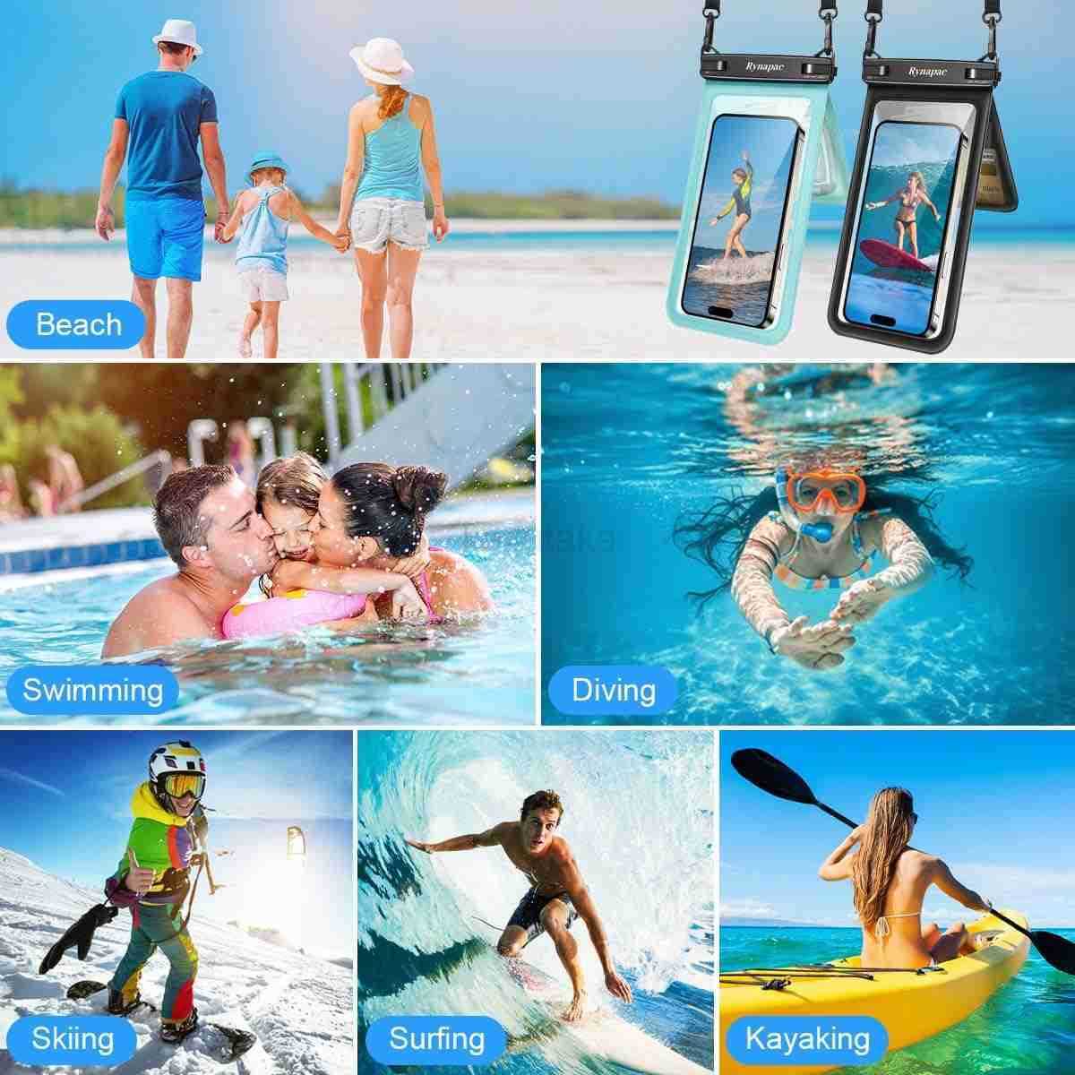 Double Space Waterproof Phone Pouch 2 Pack Waterproof Phone Case with Lanyard for iPhone 15 Pro Max S23 Pixel 7a up to 85 Cellphone Dry Bag for Beach 