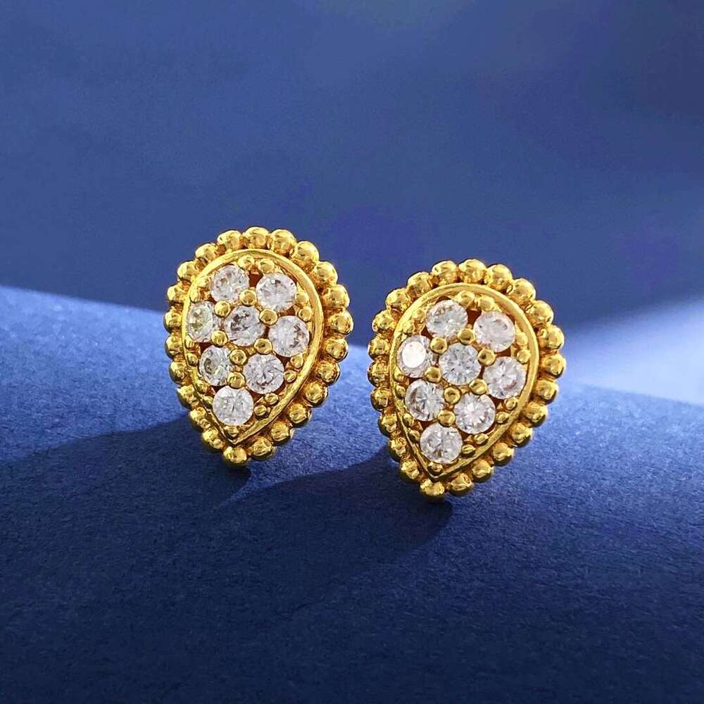 Full Dia Beaded Water Drop Single Flower Brass Electroplated Inlaid Zircon French Minimalist Design Earrings