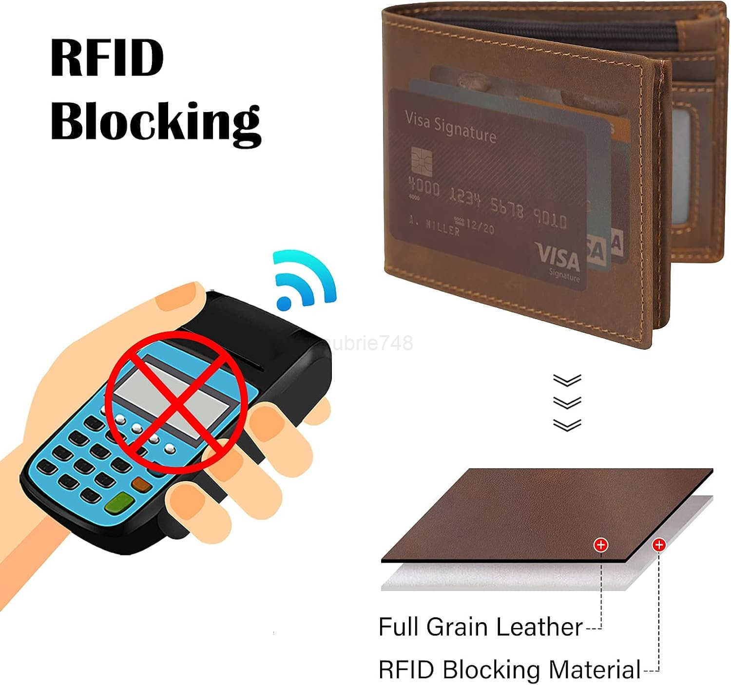 Mens RFID Blocking Cowboy Genuine Natural Crazy Horse Leather Bifold WalletZ250910