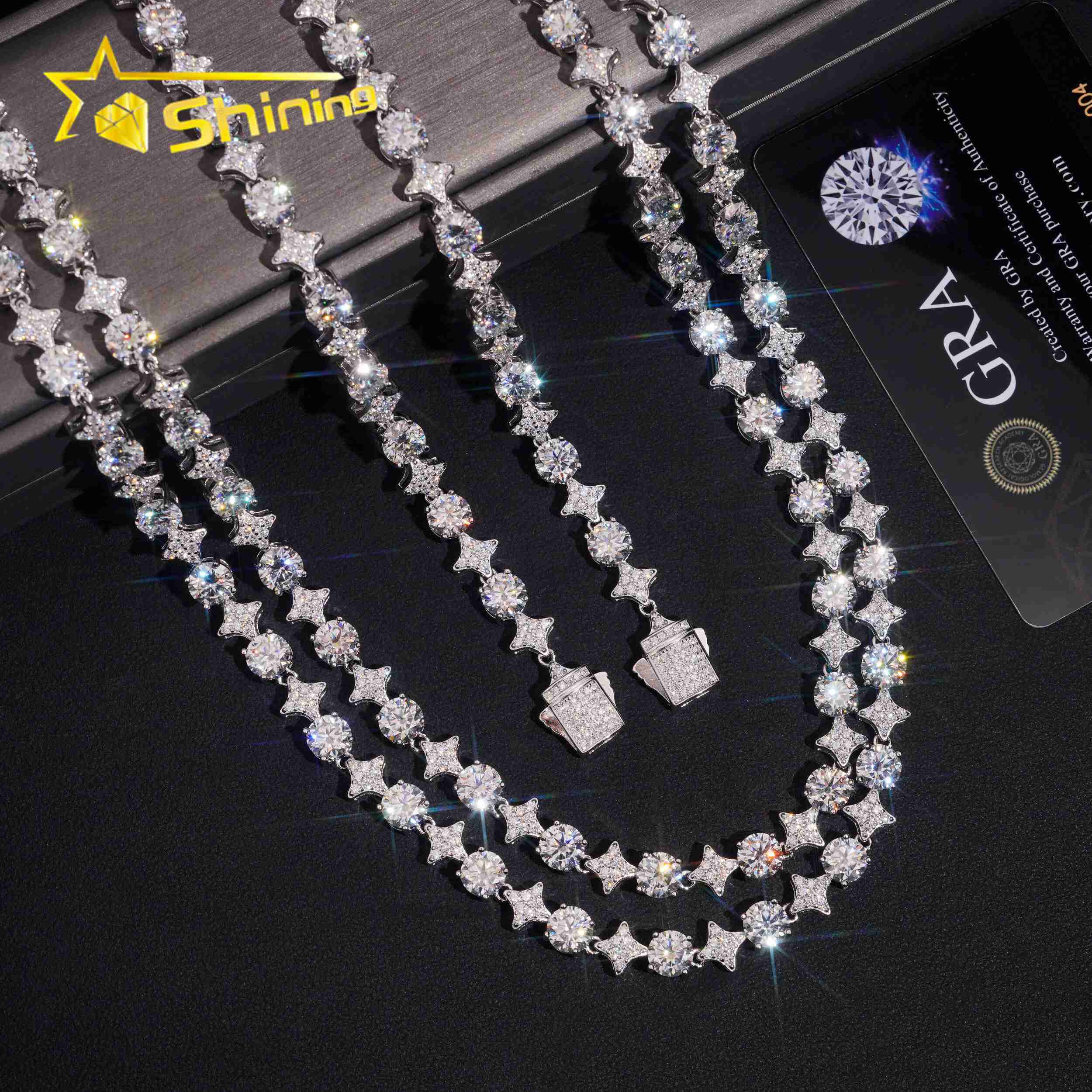 Star Design Moissanite Necklace Luxury Fine Jewelry Gold Plated 925 Sterling Silver Pass Diamond Test Moissanite Chains