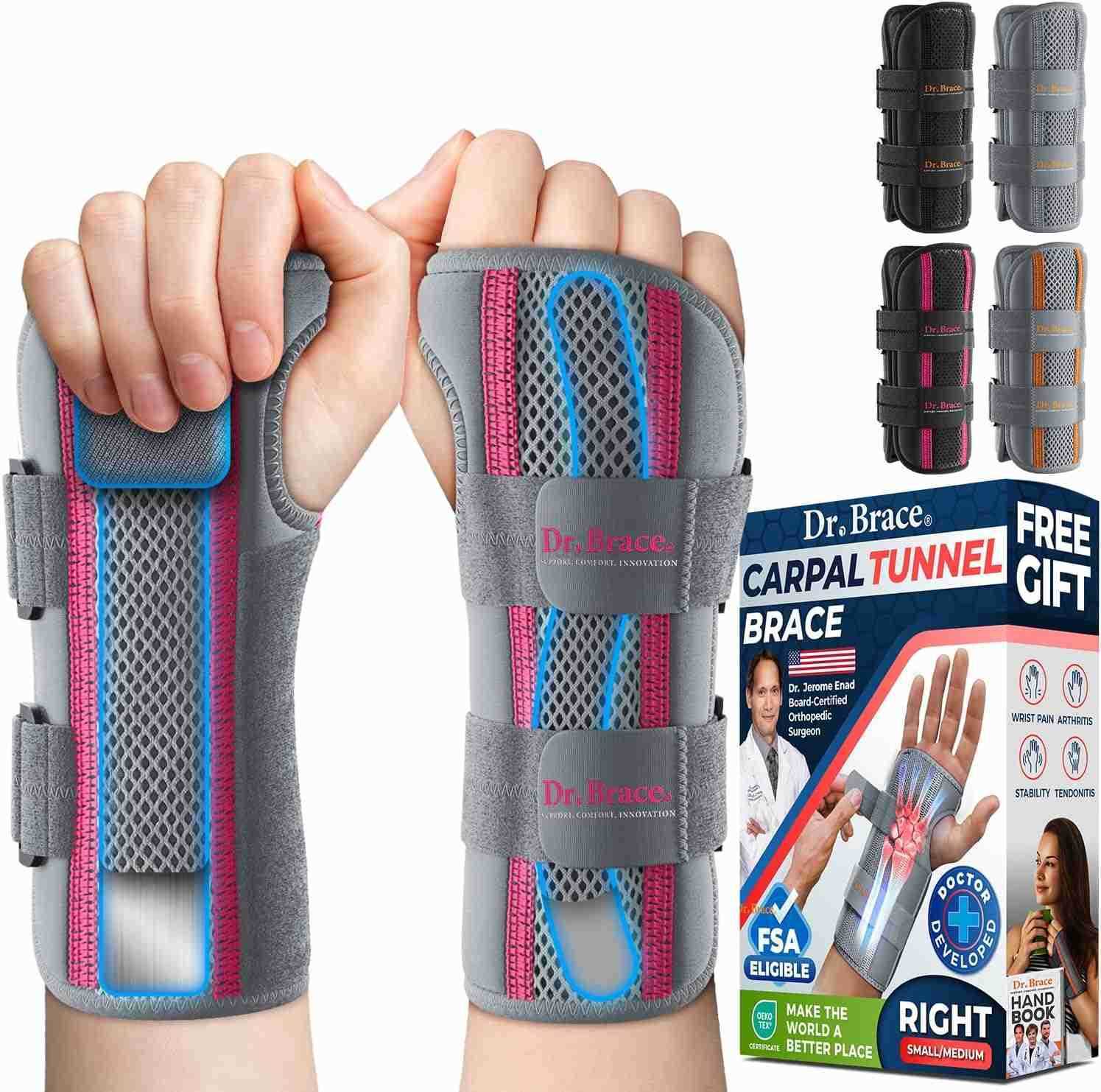 Adjustable Wrist Brace Night Support for Carpal Tunnel FSA HSA Eligible Doctor Developed Upgraded with Double Splint Therapeutic Cushion Hand Brace Fo