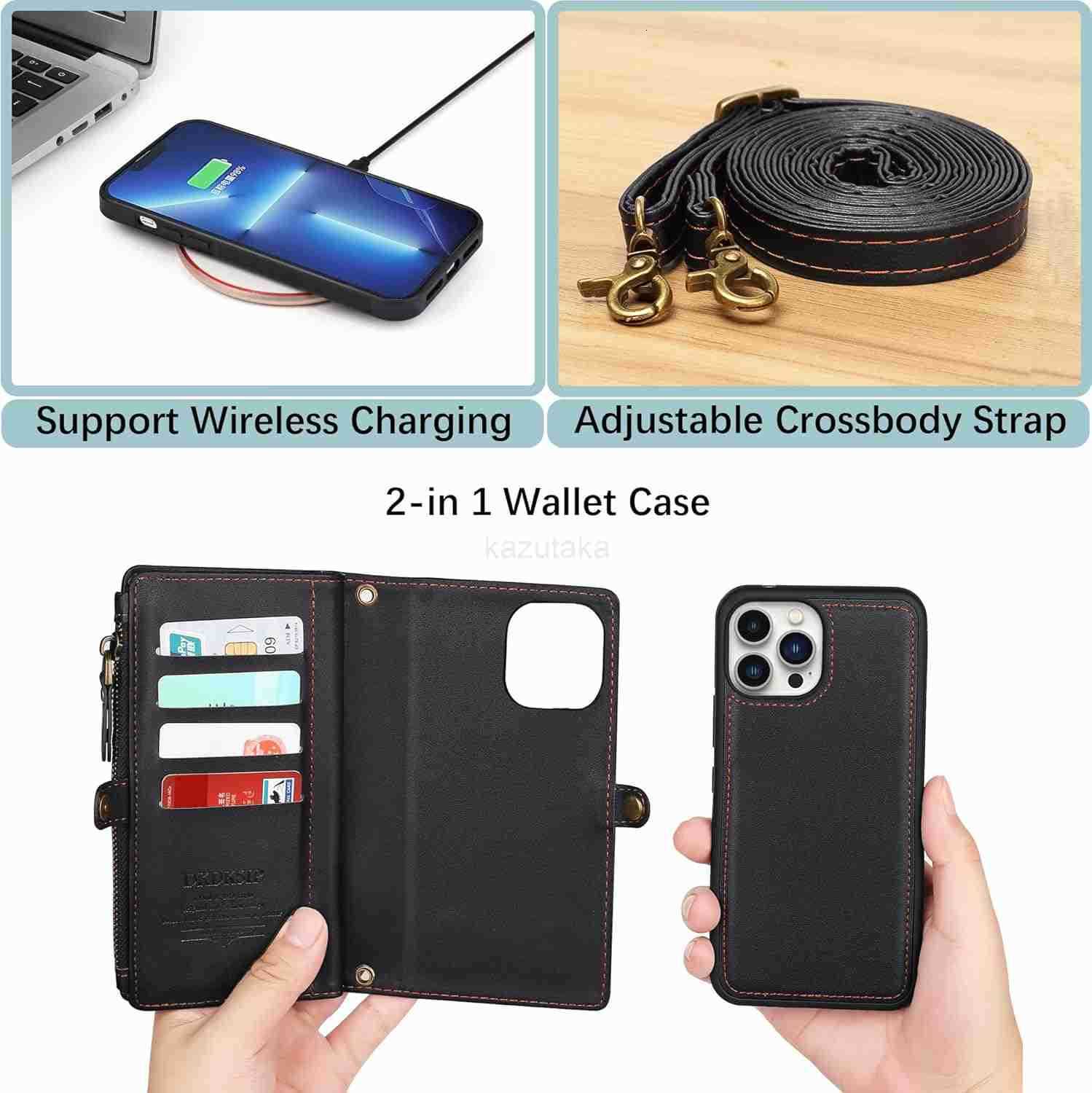 for iPhone 16 Pro Wallet Case for Women Support Wireless Charging with RFID Blocking Card Holder PU Leather Wallet Detachable Magnetic Phone Case Cros