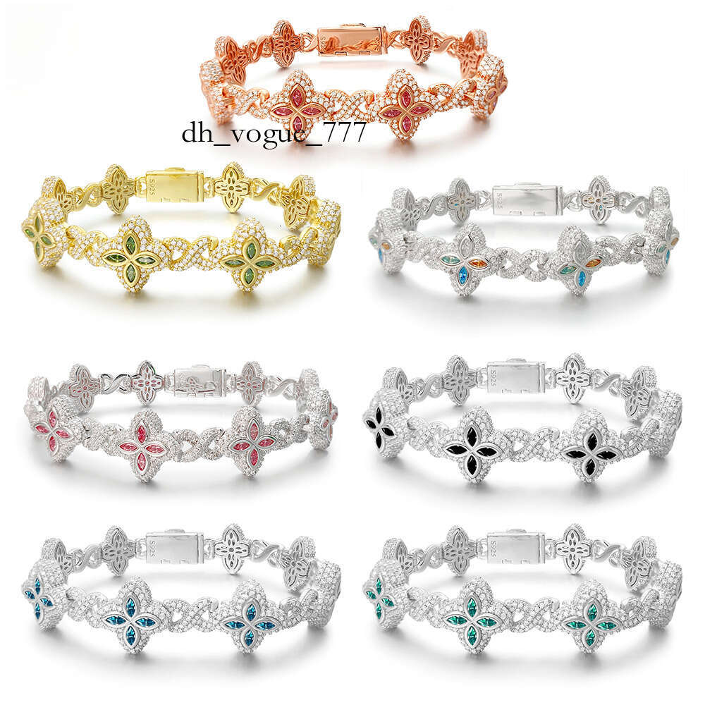 15mm New Marquise Flower Design Colorful Sliver Hip Hop Jewelry Iced Out Cuban Link Moissanite Bracelet