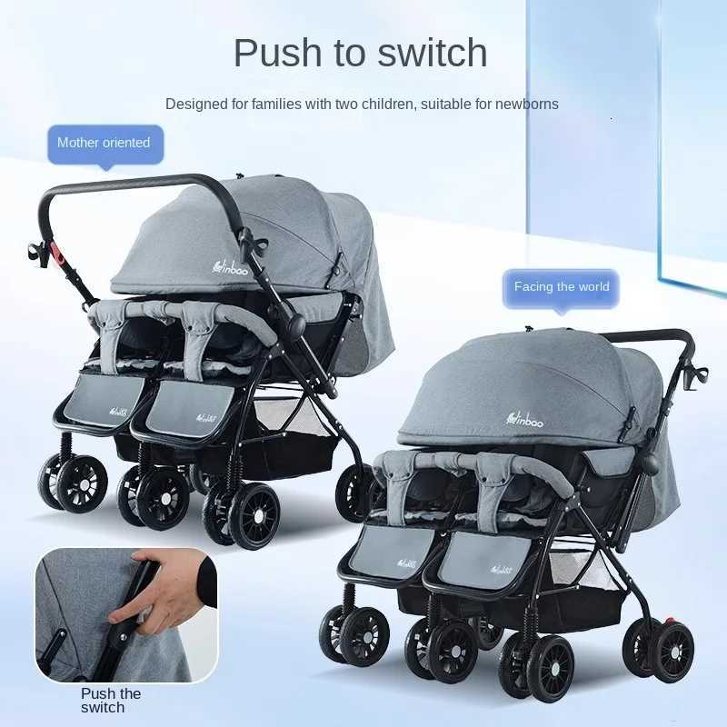 Baby Double Pushchair Ultra Lightweight Twoway Foldable Shock Absorbing Poussette Double Can Sit and Lie Down Twin Pram W250910