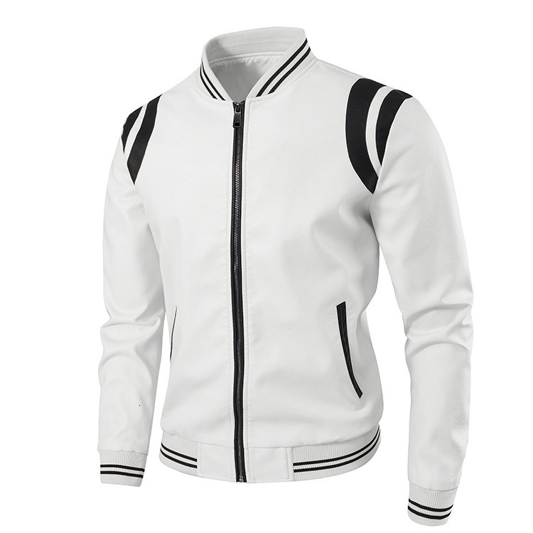 European Size S-XXXL Men's Leather Jacket Casual Fashion Patchwork Leather Jacket Motorcycle Baseball Collar Coat for Men 42